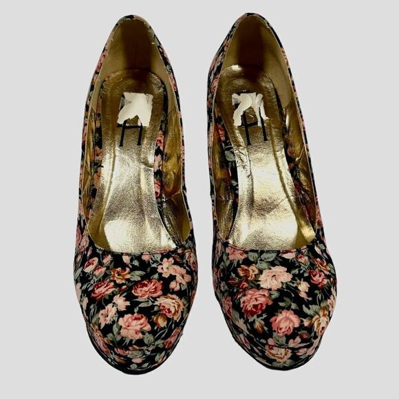 Beautiful Floral Platform Stiletto High Heels Roses Pink Black 5 inch Pumps Cute - Picture 2 of 7